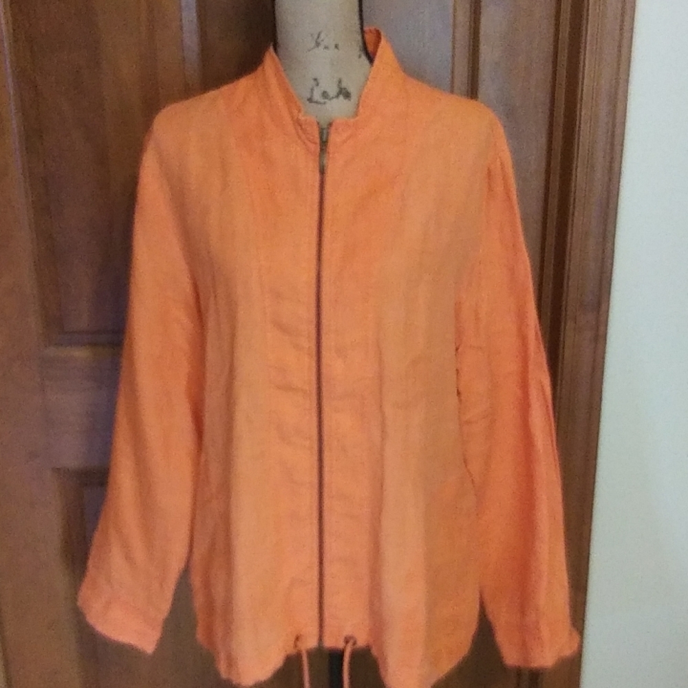 Chicos Dreamsicle Color Linen Zip Up Jacket, VGUC